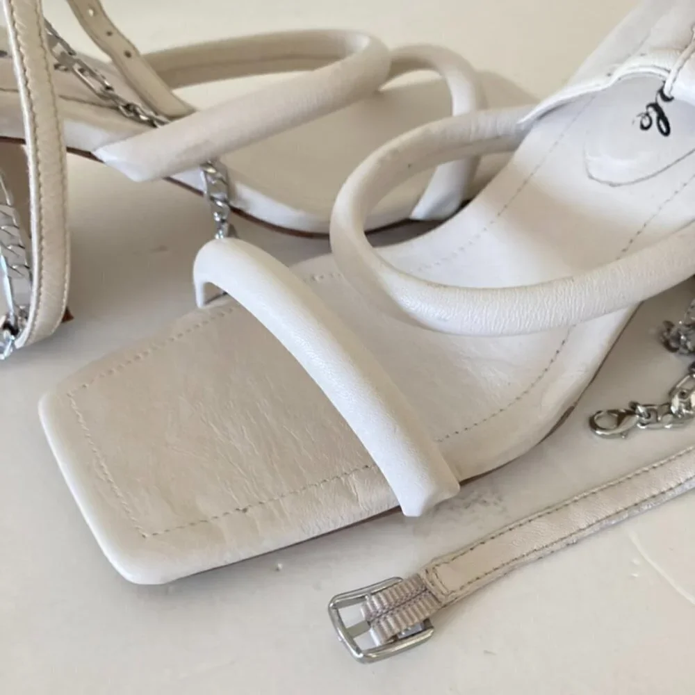 NWOB Free People Parker Creme Leather Chain Heels Sz 37